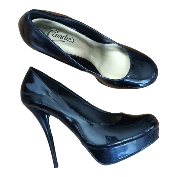 Candie's Shoes - Black Patent Platform Pumps 9 Med
